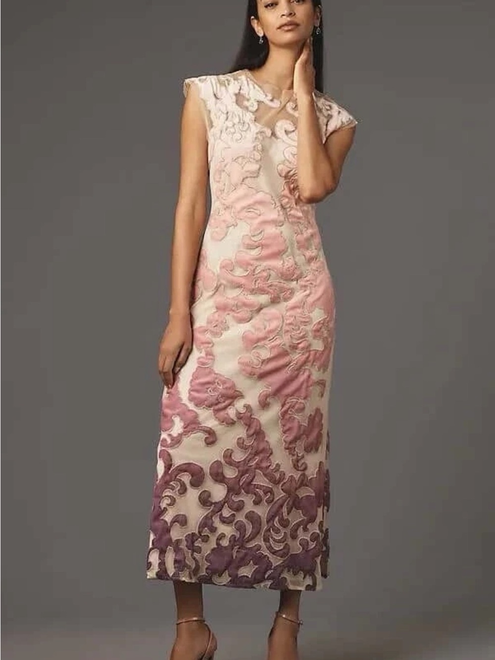 Anthropologie Let Me Be Ombre Pink Floral Midi Dress Sz. M